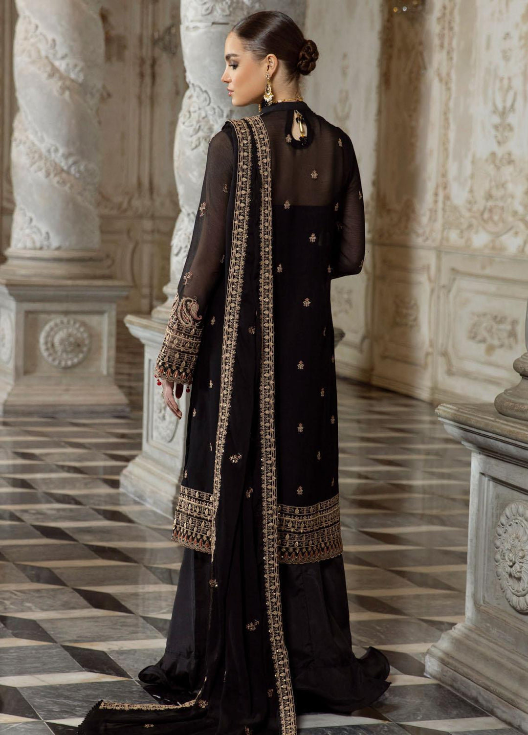 Merakish By Shahzeb Textiles Embroidered Chiffon Suits Unstitched 3 Piece ST23MKULC Rich Black - Luxury Collection