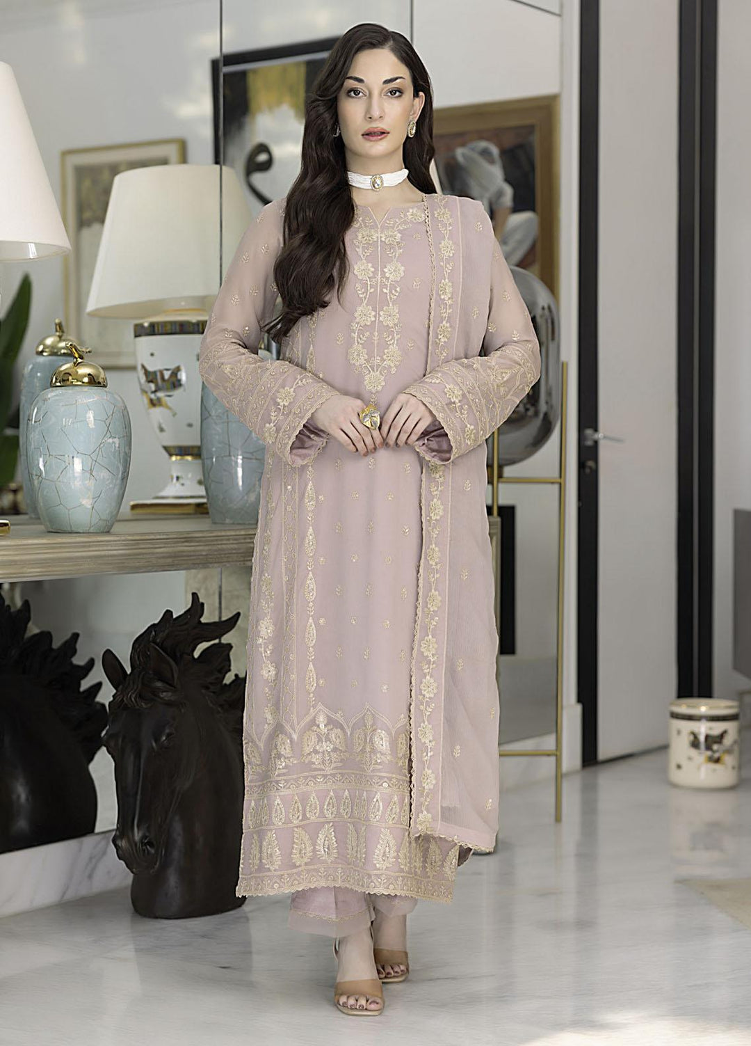 Merakish By Shahzeb Textiles Embroidered Chiffon Suits Unstitched 3 Piece ST24MK-V10 Carnation Pink - Festive Collection