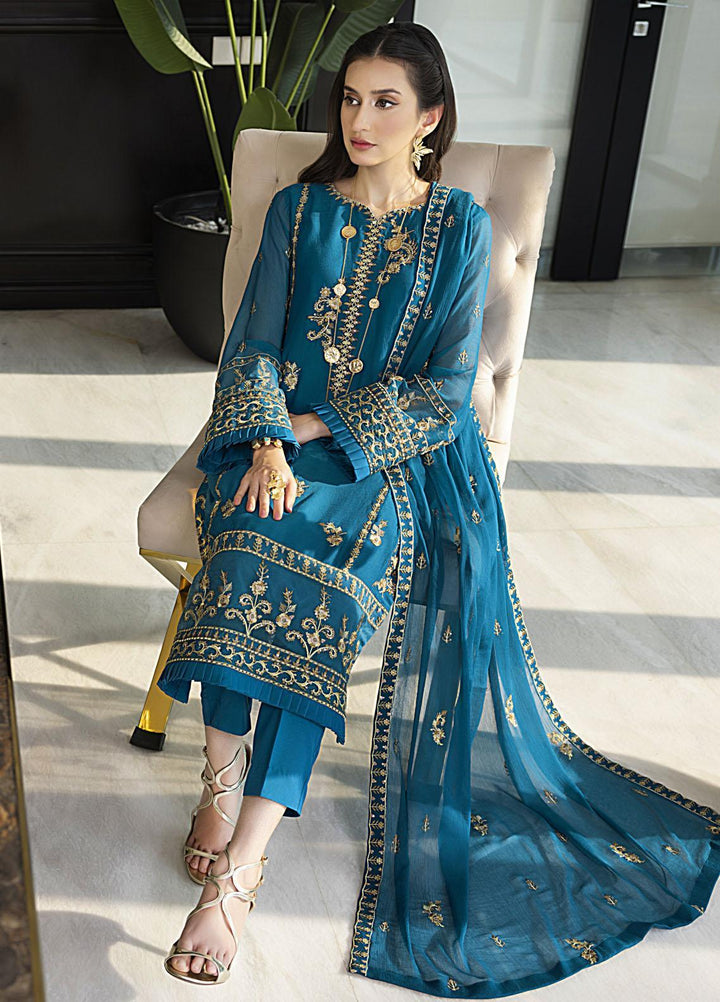 Merakish By Shahzeb Textiles Embroidered Chiffon Suits Unstitched 3 Piece ST24MK-V10 Indigo Blue - Festive Collection