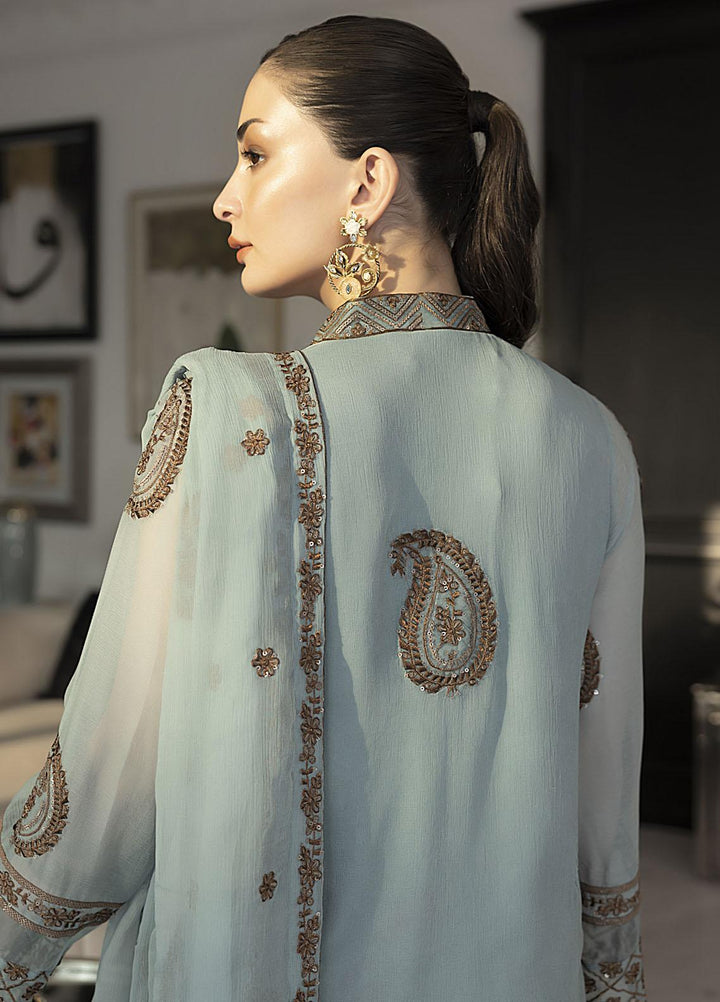 Merakish By Shahzeb Textiles Embroidered Chiffon Suits Unstitched 3 Piece ST24MK-V10 Wild Blue - Festive Collection