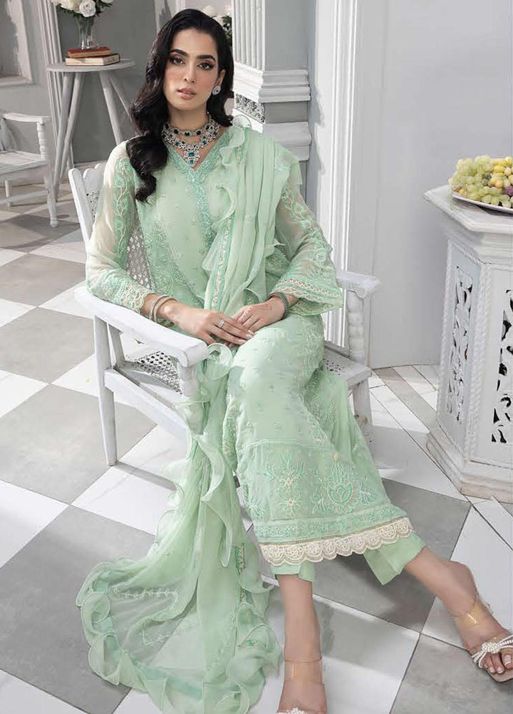 Merakish By Shahzeb Textiles Embroidered Chiffon Suits Unstitched 3 Piece ST23MKLC D-03 Mint Green - Luxury Collection