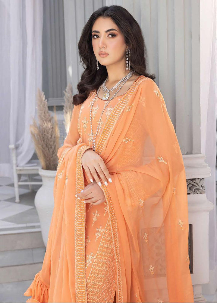 Merakish By Shahzeb Textiles Embroidered Chiffon Suits Unstitched 3 Piece ST23MKLC D-06 Orange Peel - Luxury Collection