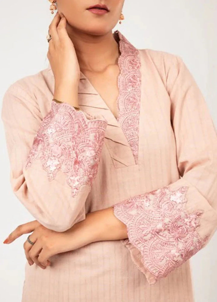 MHK Pret Printed Irish Cotton 2 Piece Suit Peach Aplic