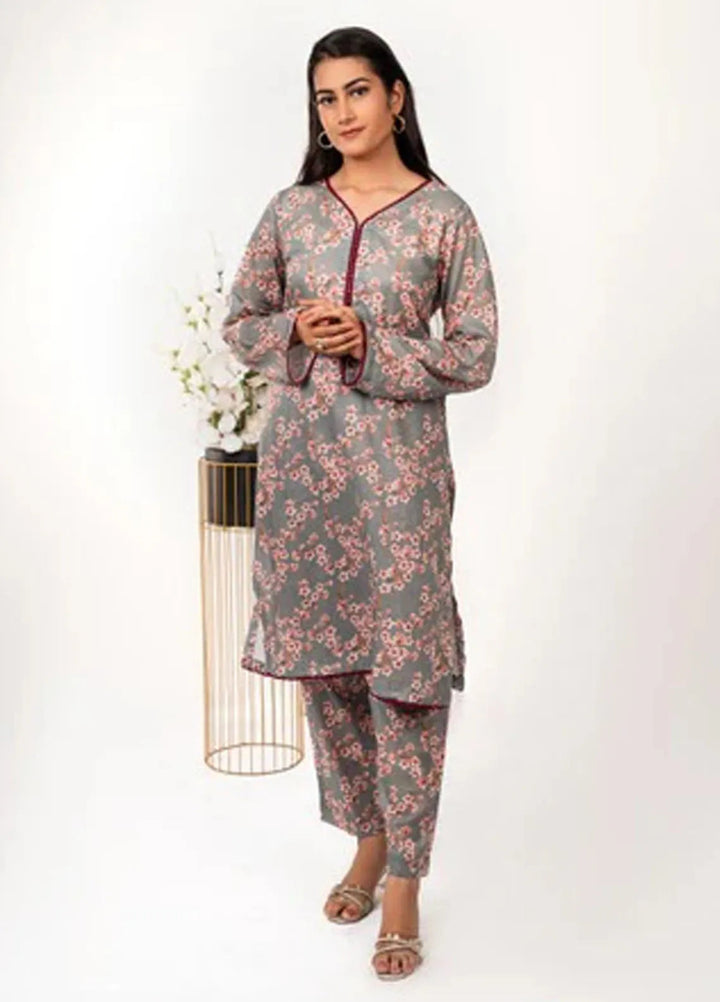 MHK Pret Printed Lawn 2 Piece Suit Grey Floral