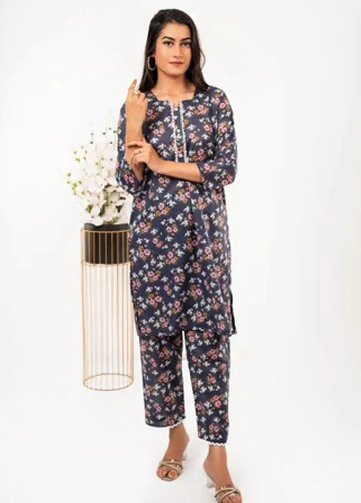MHK Pret Printed Lawn 2 Piece Suit Navy Blue Floral