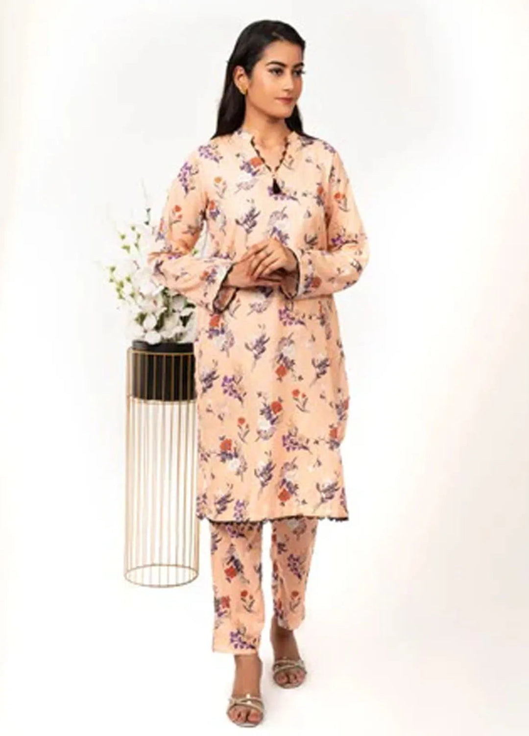 MHK Pret Printed Lawn 2 Piece Suit Peach floral