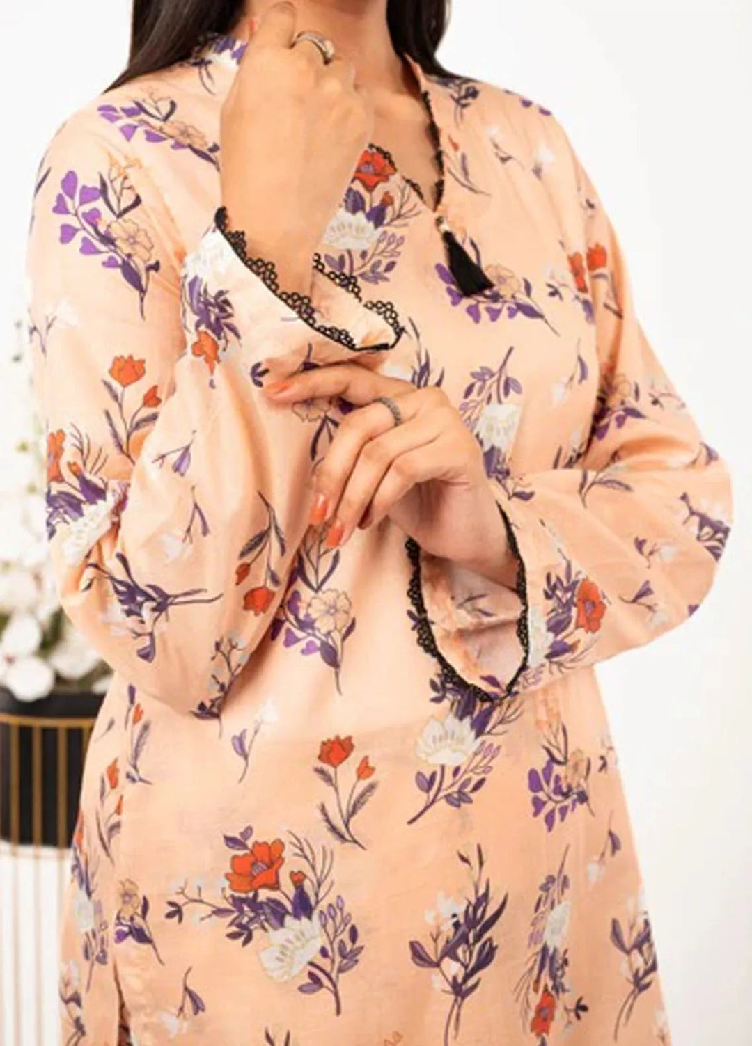 MHK Pret Printed Lawn 2 Piece Suit Peach floral