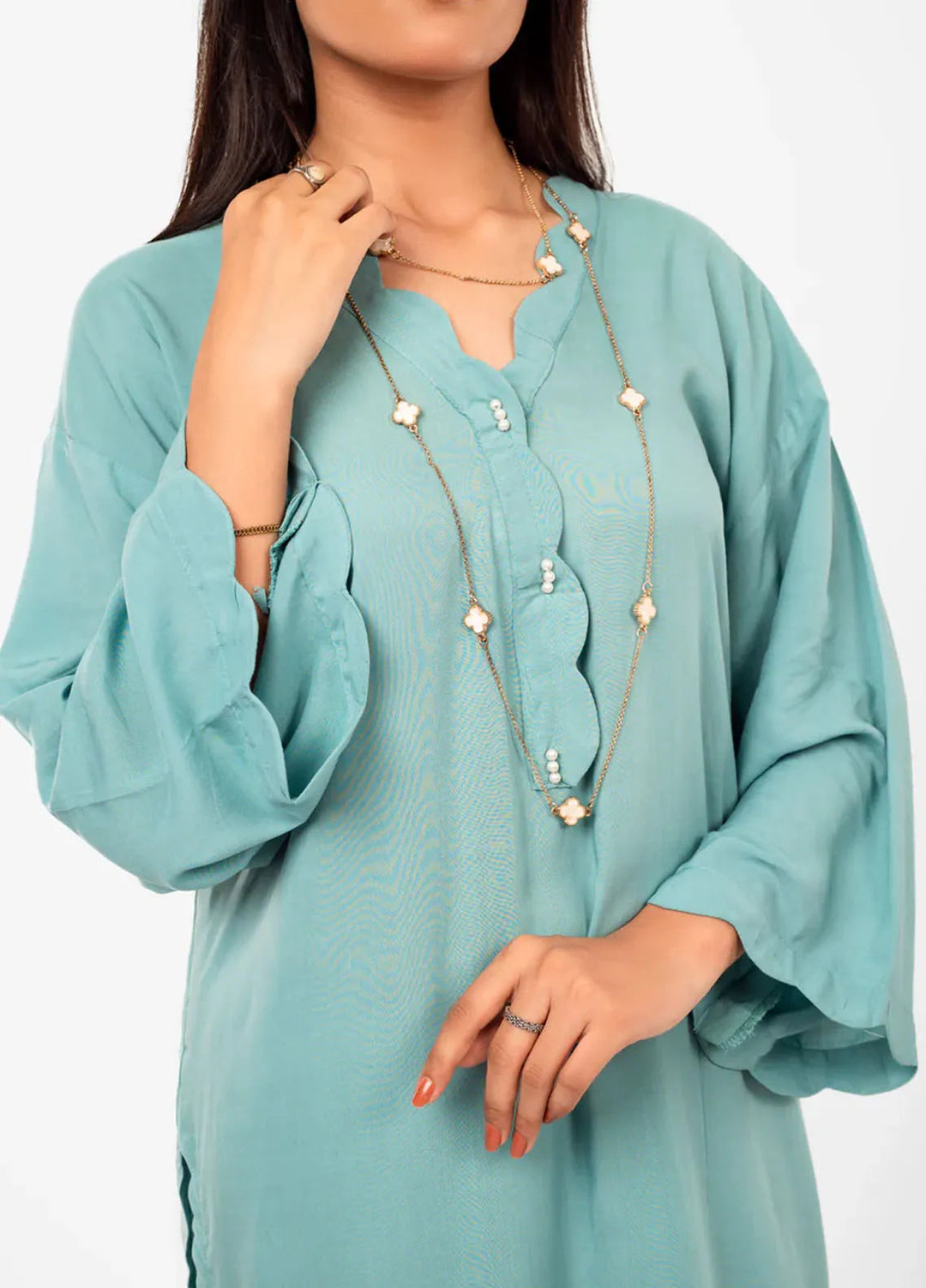 MHK Pret Printed Malai Linen 2 Piece Suit Green Scalop