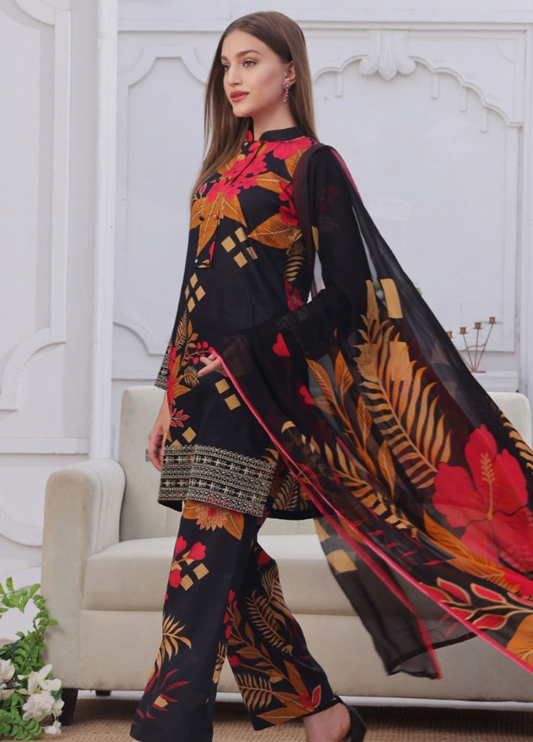 Midnight Murmurs By Feathers Pret Embroidered Lawn 3 Piece Suit Fioren