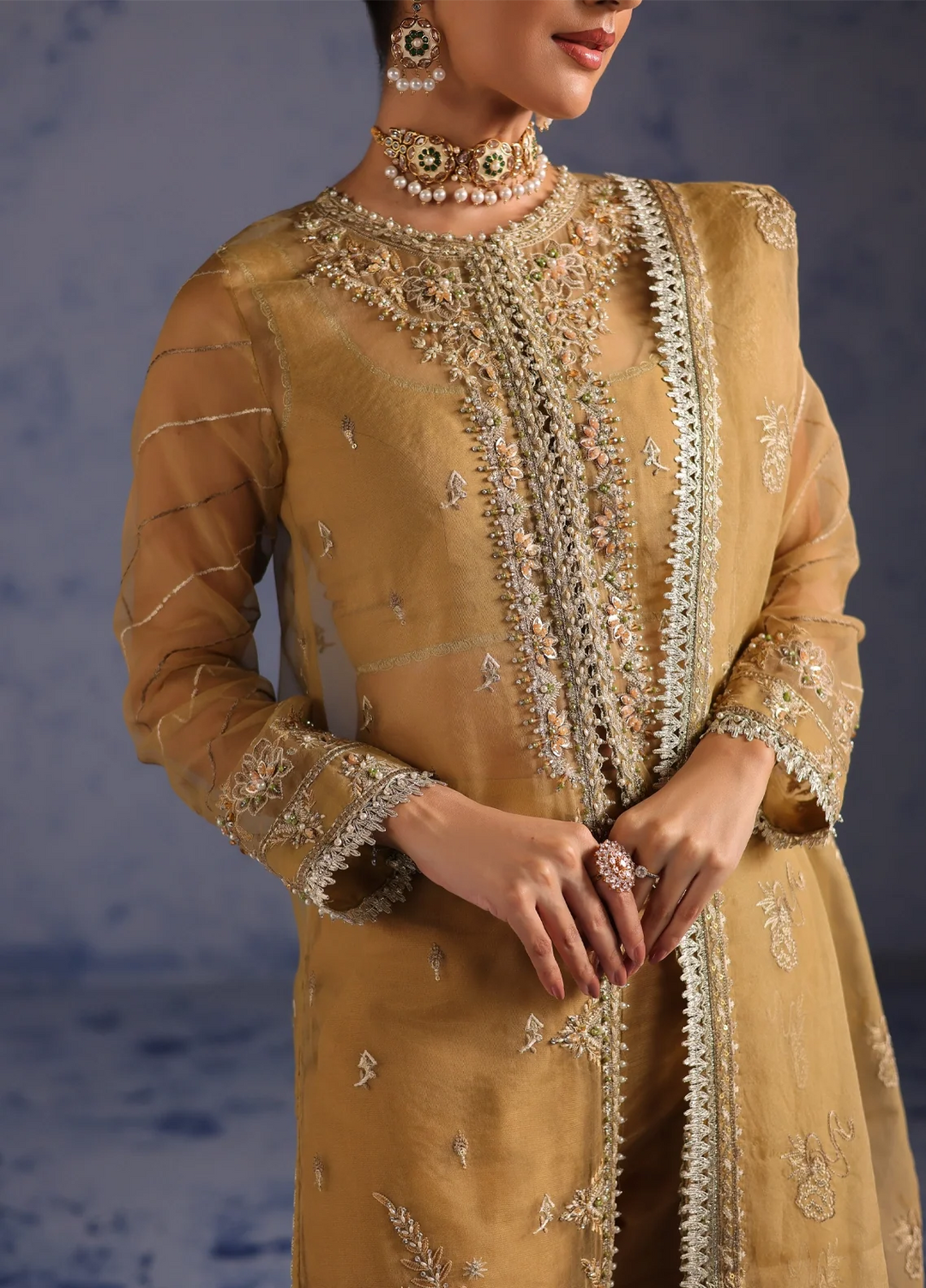 Amoris by Imran Ramzan Embroidered Organza 3 Piece Suit Miel Dore - Wedding Collection