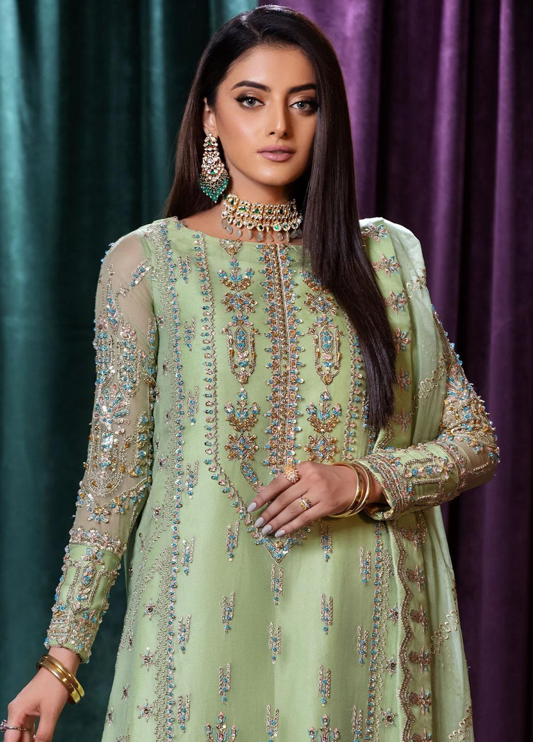 Mijwan By Maryum N Maria Embroidered Chiffon Suits Unstitched 3 Piece MNM23MJ MFD0125 Marie - Festive Collection