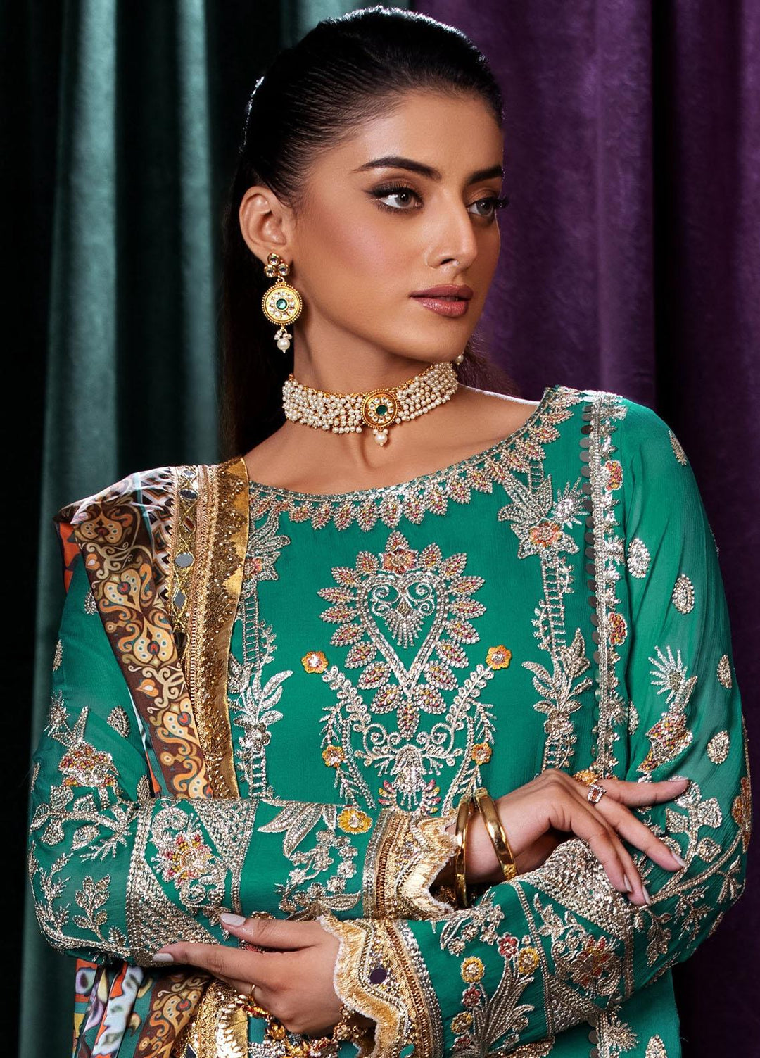 Mijwan By Maryum N Maria Embroidered Chiffon Suits Unstitched 3 Piece MNM23MJ MFD0127 Celine - Festive Collection