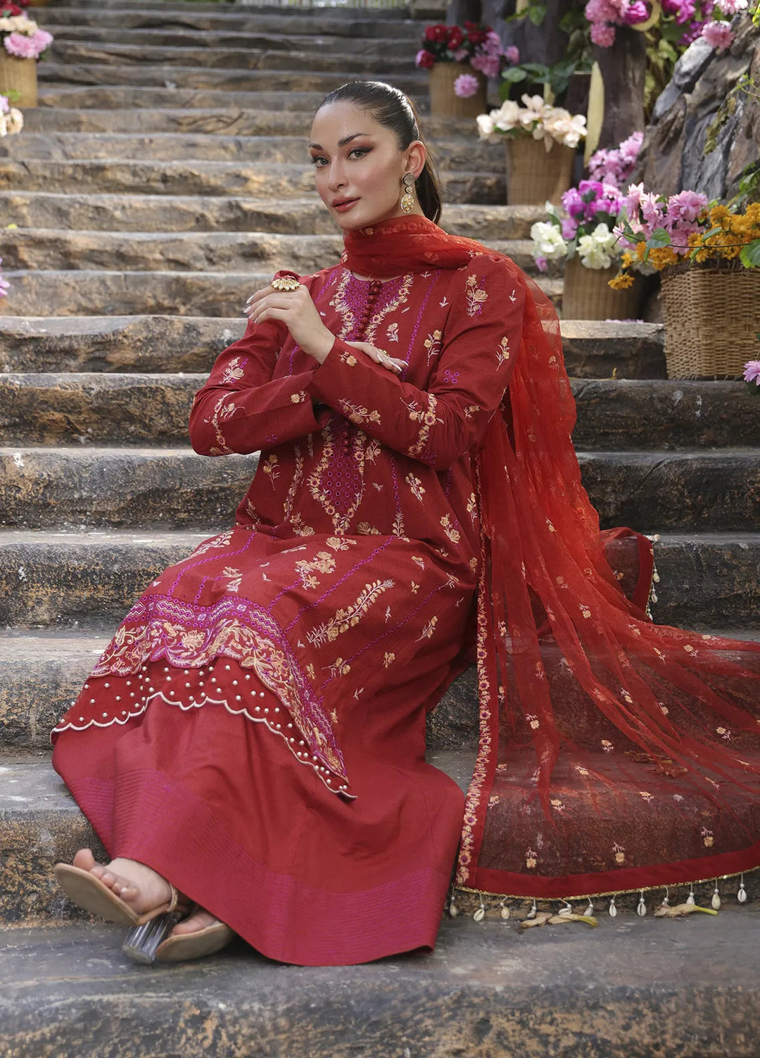 Mina by Salitex Embroidered Cambric Suits Unstitched 3 Piece SUNW24MI078UT - Fall Collection