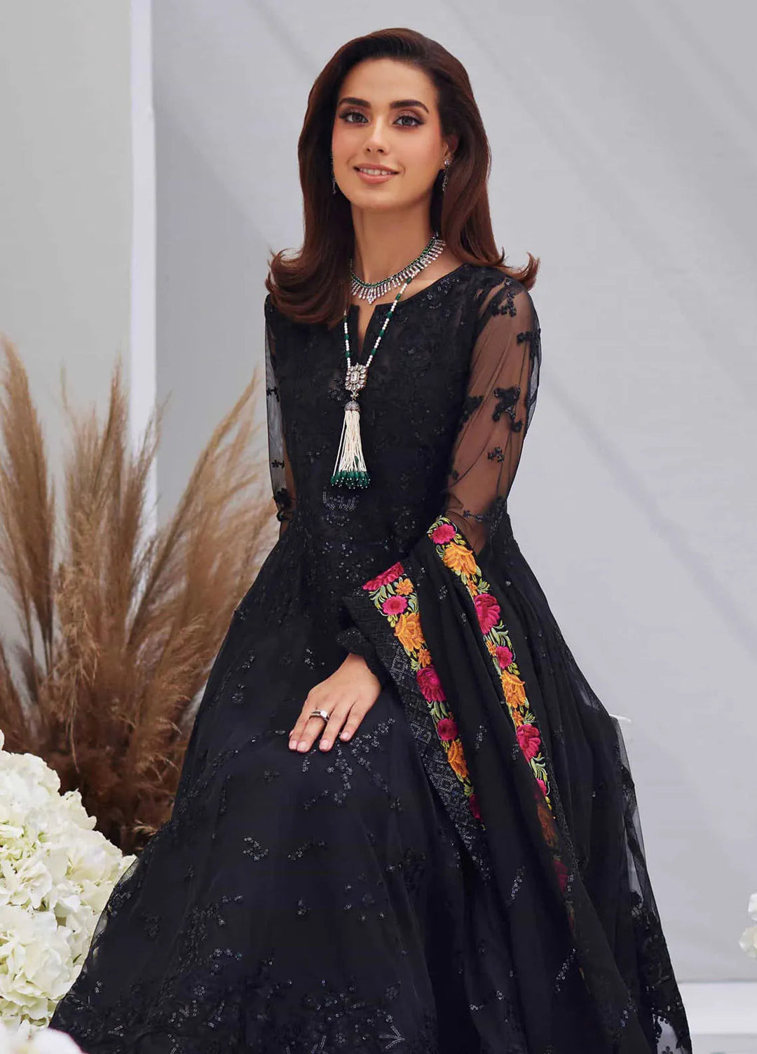 Mina Hasan Embroidered Net Suit Unstitched 3 Piece Sahar - Formal Collection