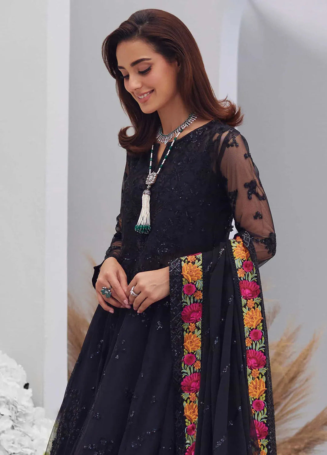 Mina Hasan Embroidered Net Suit Unstitched 3 Piece Sahar - Formal Collection