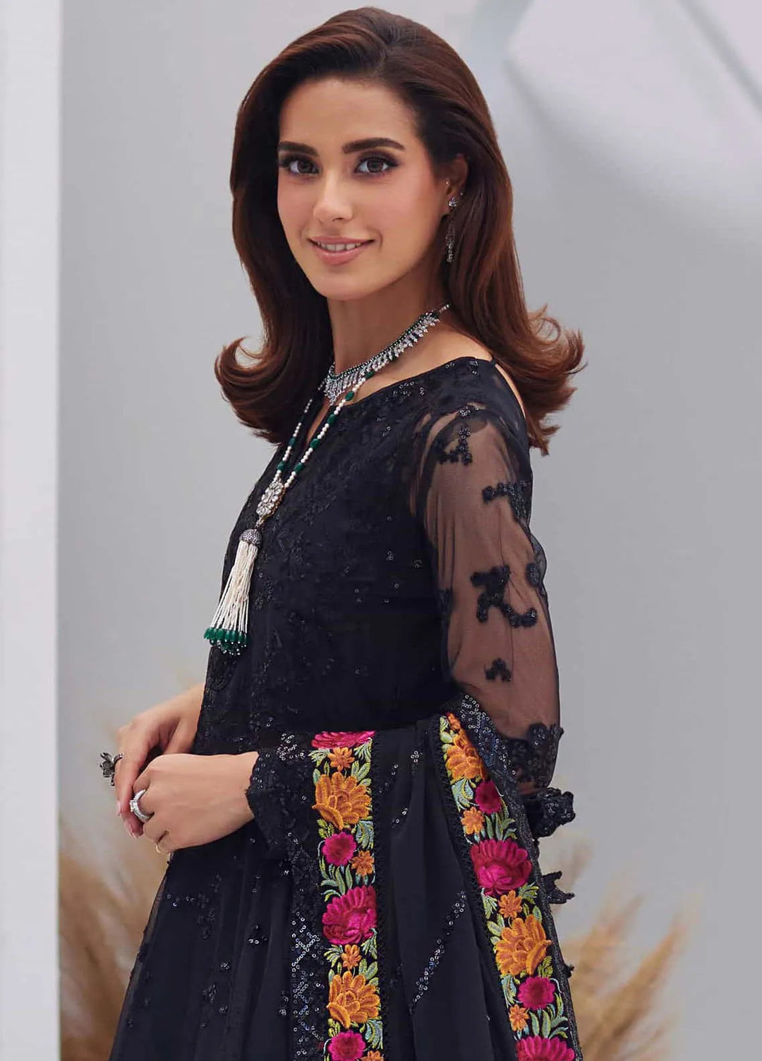 Mina Hasan Embroidered Net Suit Unstitched 3 Piece Sahar - Formal Collection