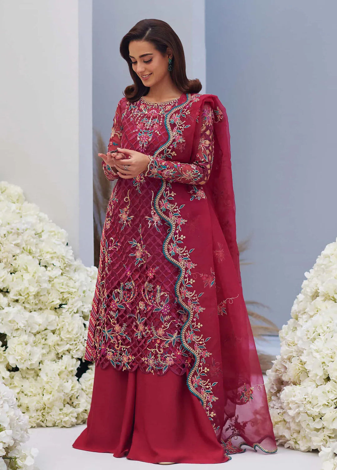 Mina Hasan Embroidered Organza Suit Unstitched 3 Piece Heer - Formal Collection