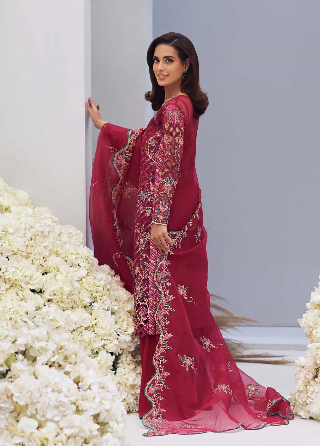 Mina Hasan Embroidered Organza Suit Unstitched 3 Piece Heer - Formal Collection