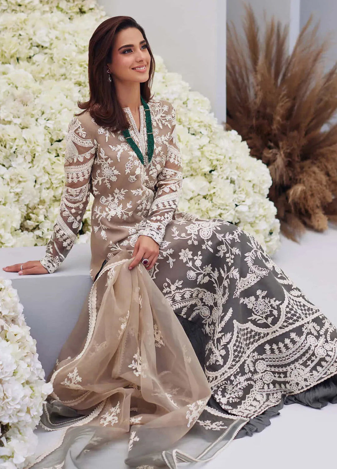 Mina Hasan Embroidered Organza Suit Unstitched 3 Piece Inaaya - Formal Collection
