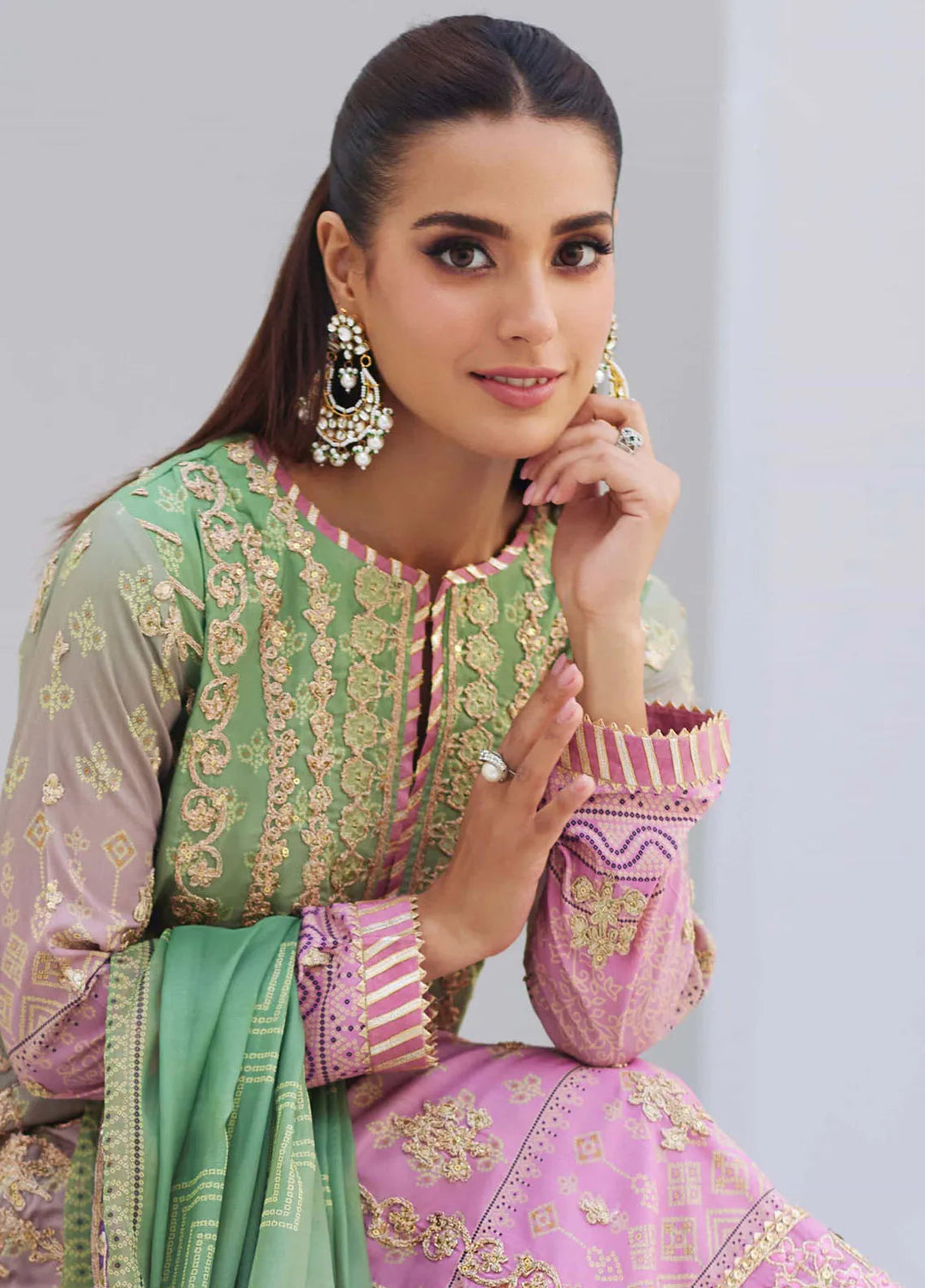 Mina Hasan Embroidered Raw Silk Suit Unstitched 3 Piece Leila - Formal Collection