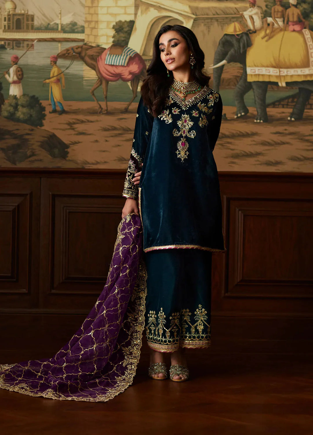 Mina Hasan Embroidered Velvet Suit Unstitched 3 Piece MNH24VL Amani - Formal Collection