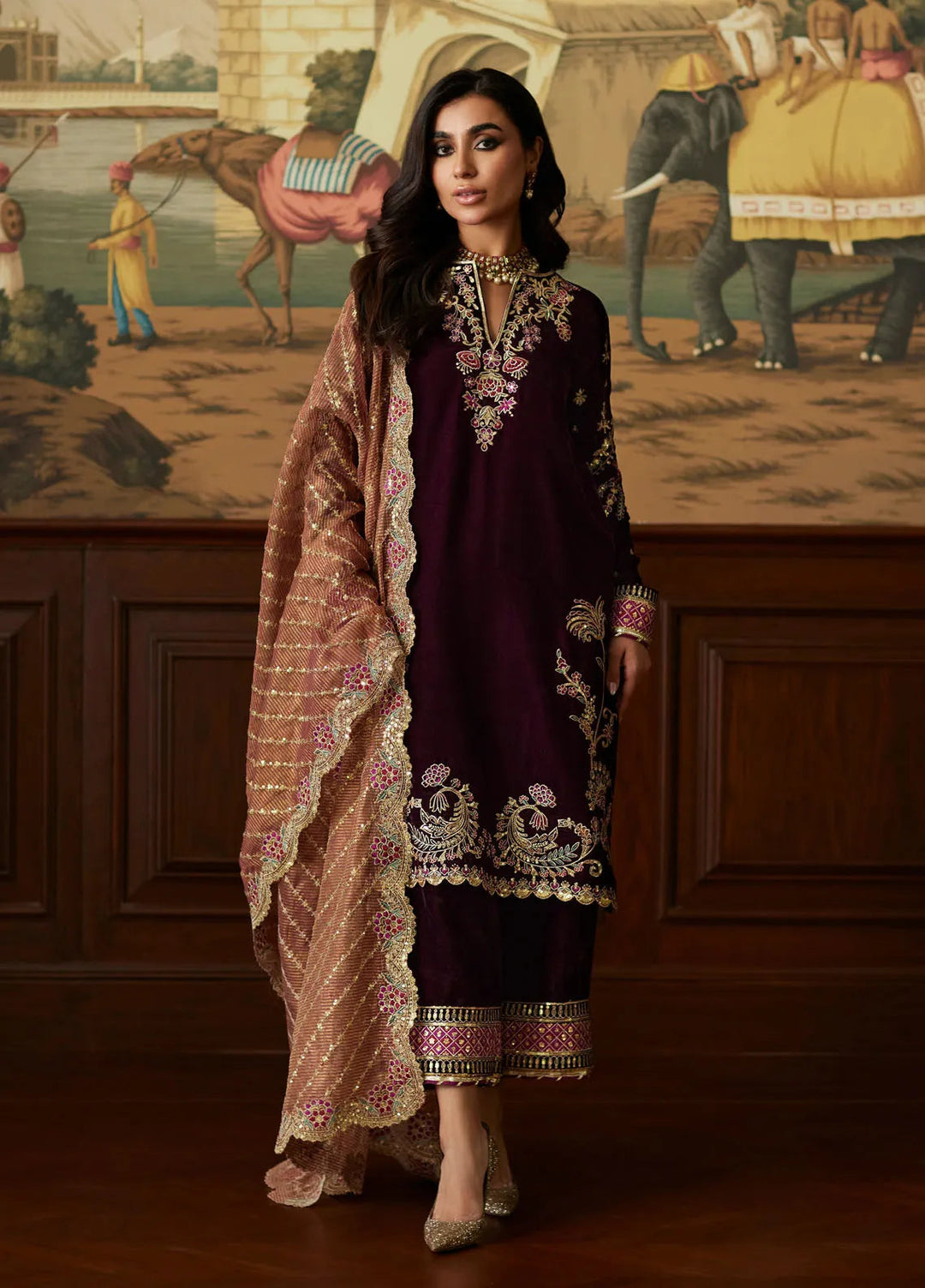 Mina Hasan Embroidered Velvet Suit Unstitched 3 Piece MNH24VL Ayesha - Formal Collection