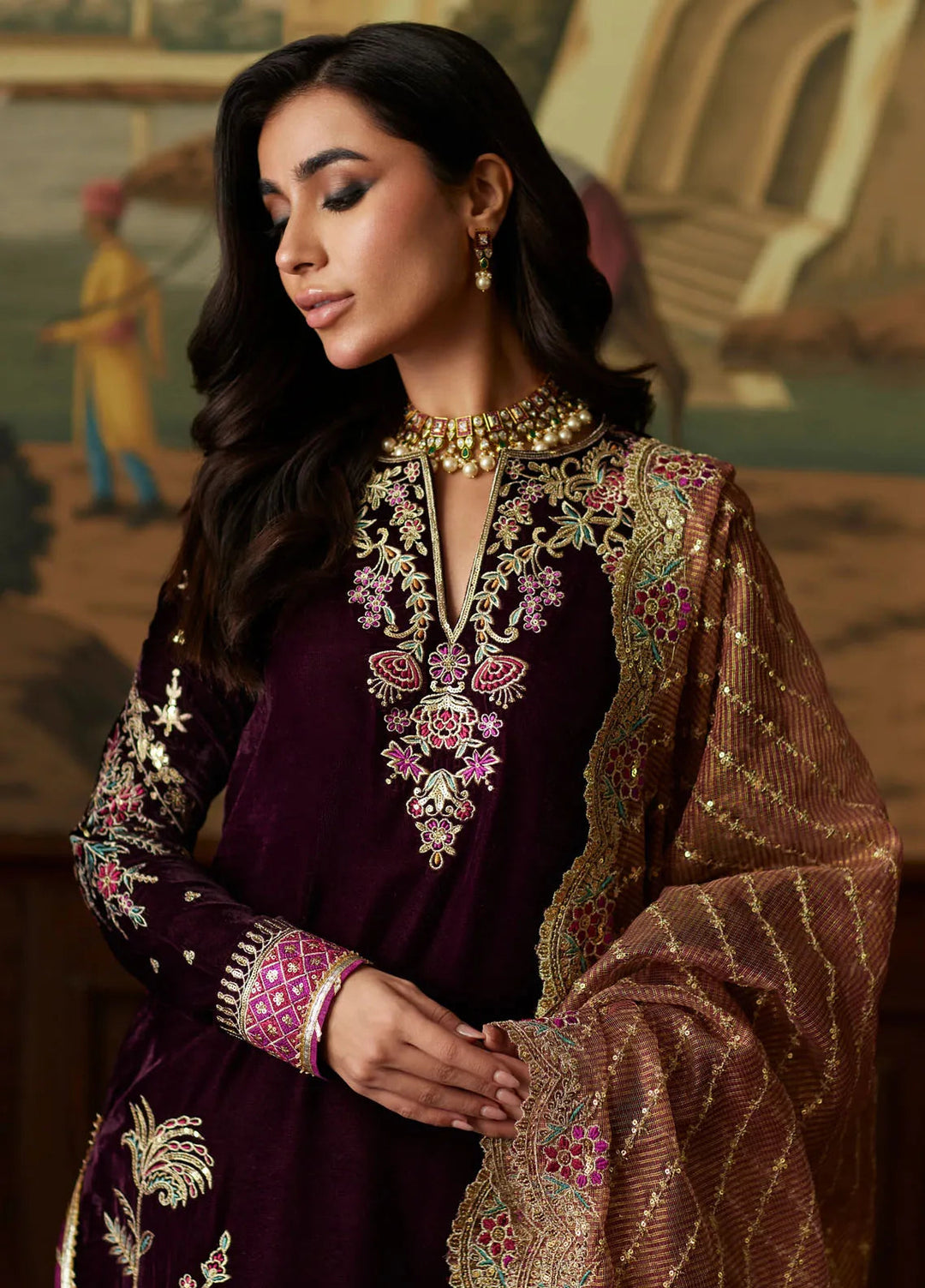 Mina Hasan Embroidered Velvet Suit Unstitched 3 Piece MNH24VL Ayesha - Formal Collection