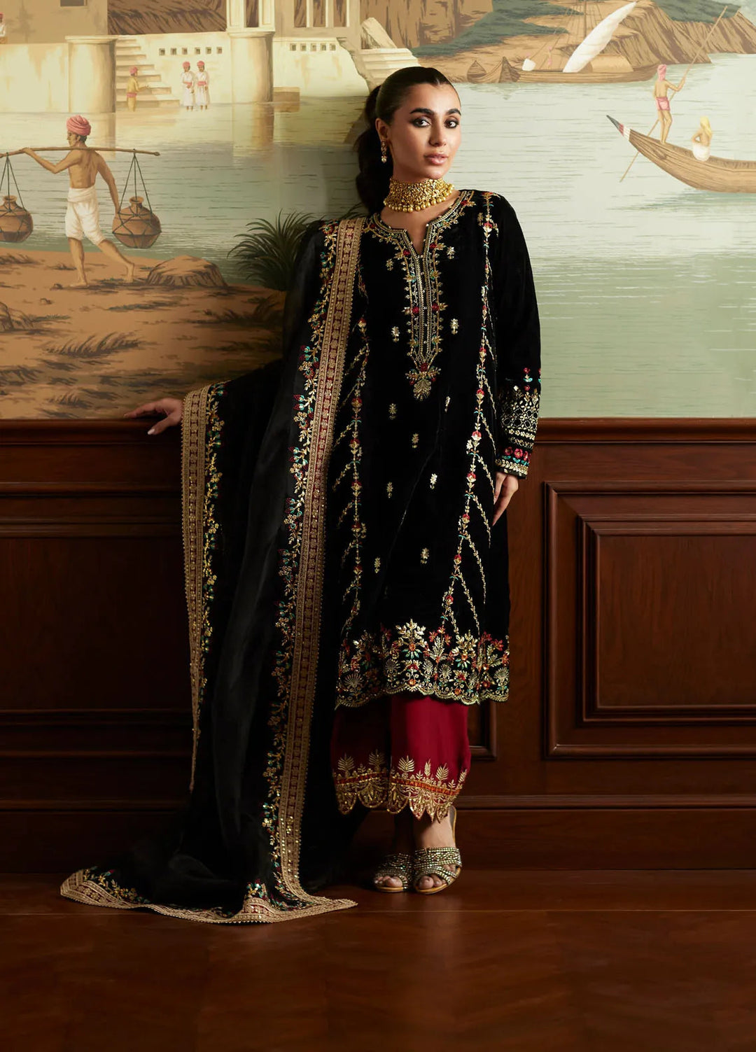 Mina Hasan Embroidered Velvet Suit Unstitched 3 Piece MNH24VL Jahan - Formal Collection