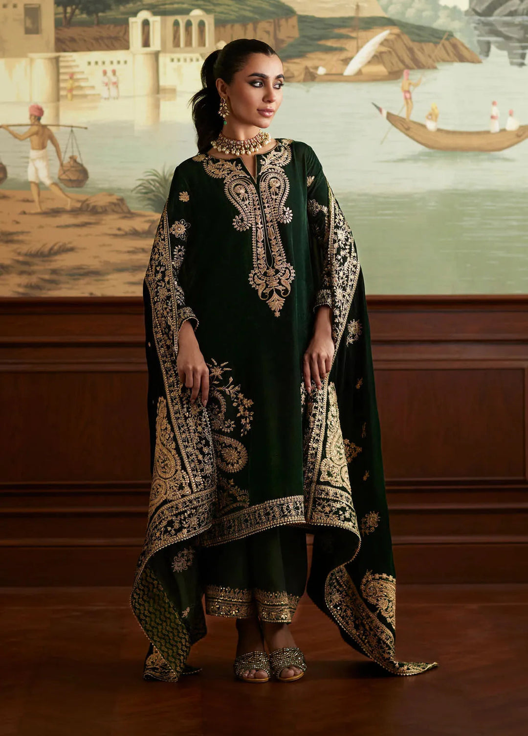 Mina Hasan Embroidered Velvet Suit Unstitched 3 Piece MNH24VL Zehra - Formal Collection