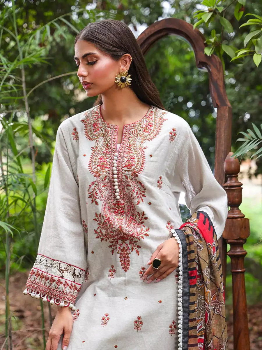Salitex Women Embroidered Shemray Dobbey 3 Piece Suit SUNS24ALM008 - Winter Collection