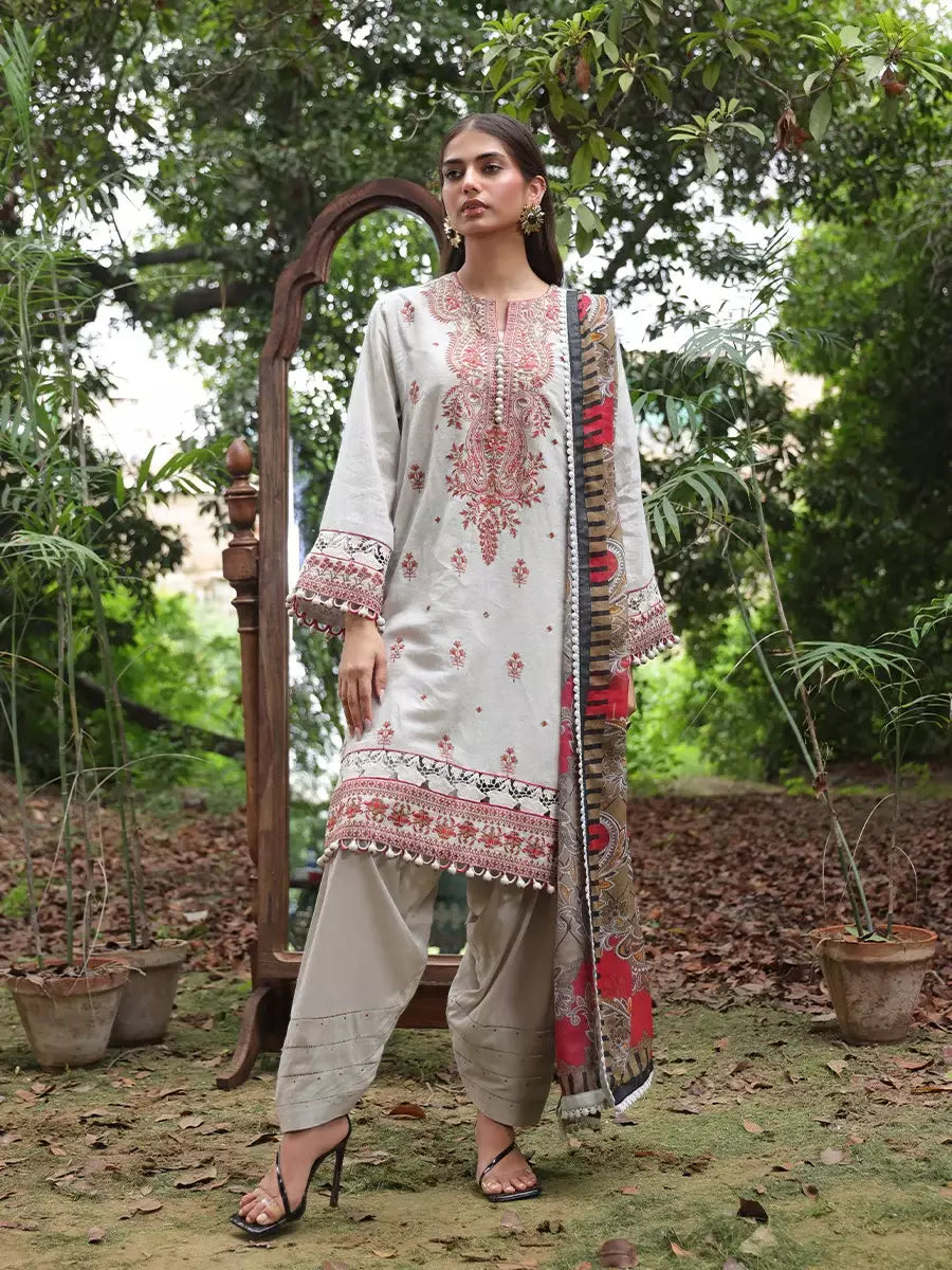 Salitex Women Embroidered Shemray Dobbey 3 Piece Suit SUNS24ALM008 - Winter Collection