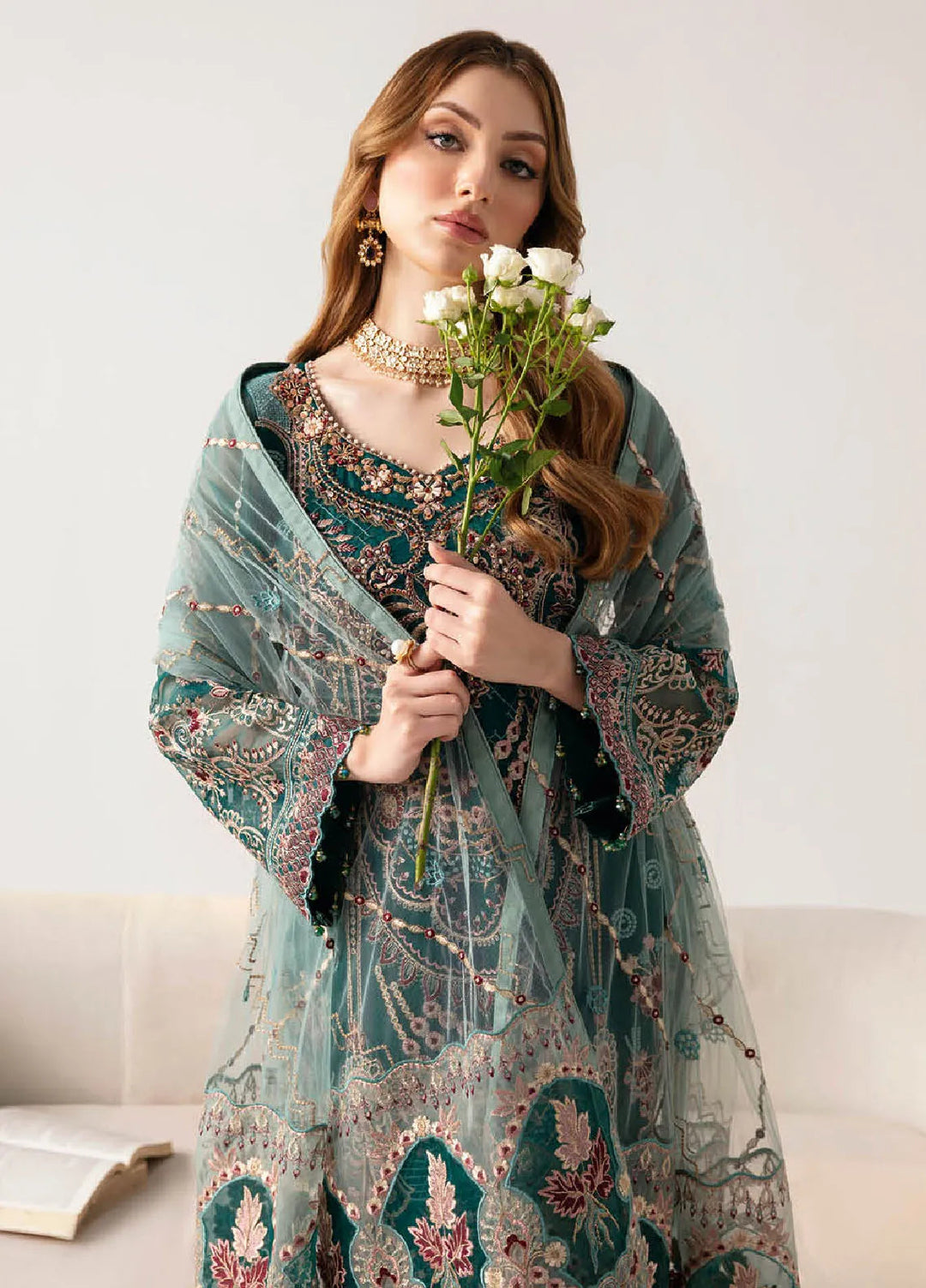 Minhal By Ramsha Embroidered Organza Suits Unstitched 3 Piece RSH24M M-1101 - Formal Collection