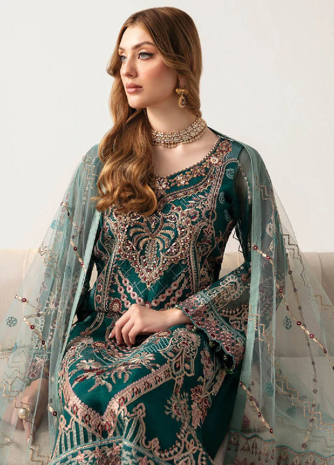 Minhal By Ramsha Embroidered Organza Suits Unstitched 3 Piece RSH24M M-1101 - Formal Collection