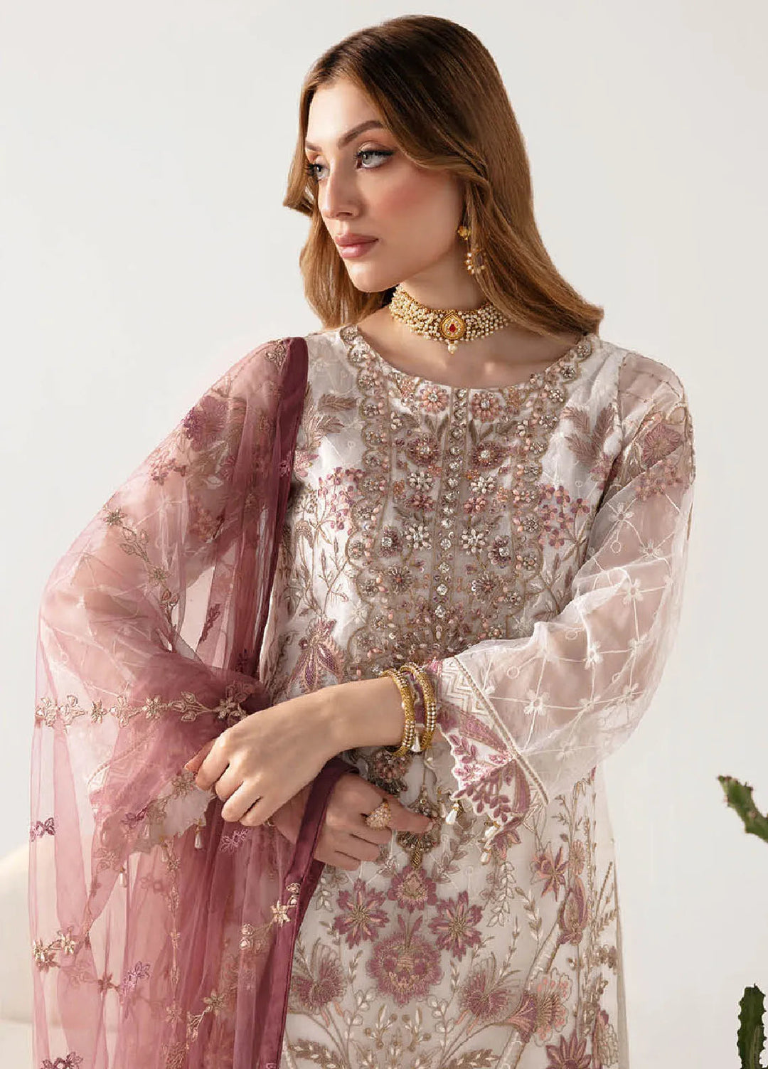 Minhal By Ramsha Embroidered Organza Suits Unstitched 3 Piece RSH24M M-1102 - Formal Collection