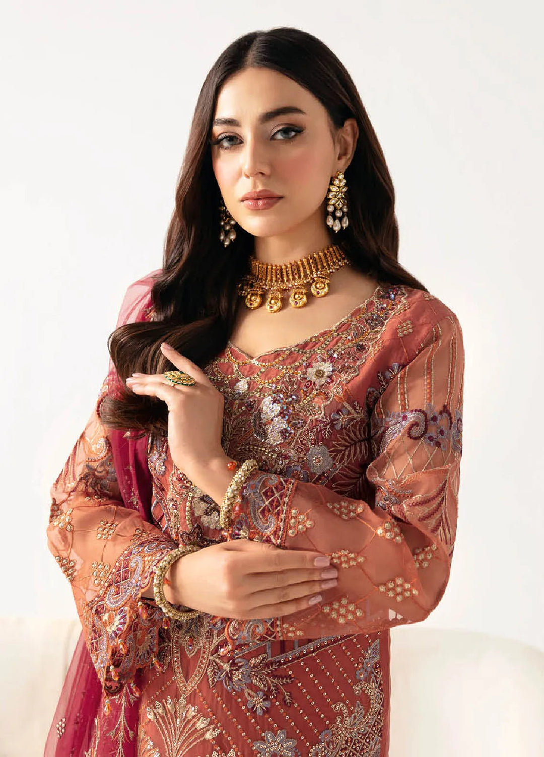 Minhal By Ramsha Embroidered Organza Suits Unstitched 3 Piece RSH24M M-1103 - Formal Collection