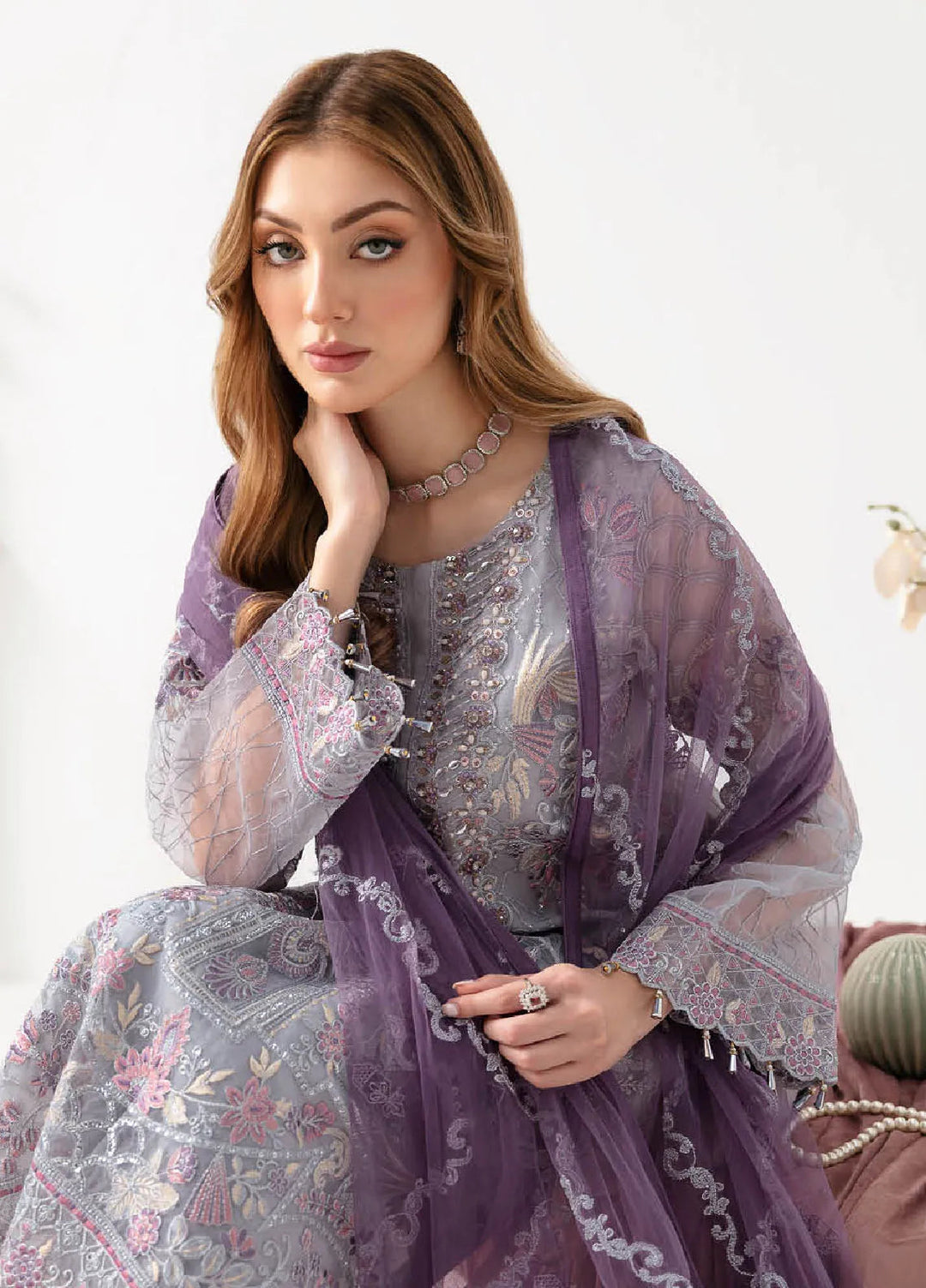 Minhal By Ramsha Embroidered Organza Suits Unstitched 3 Piece RSH24M M-1104 - Formal Collection