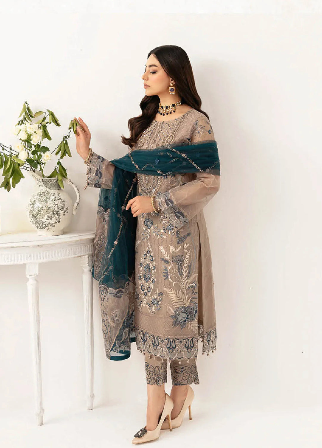 Minhal By Ramsha Embroidered Organza Suits Unstitched 3 Piece RSH24M M-1106 - Formal Collection