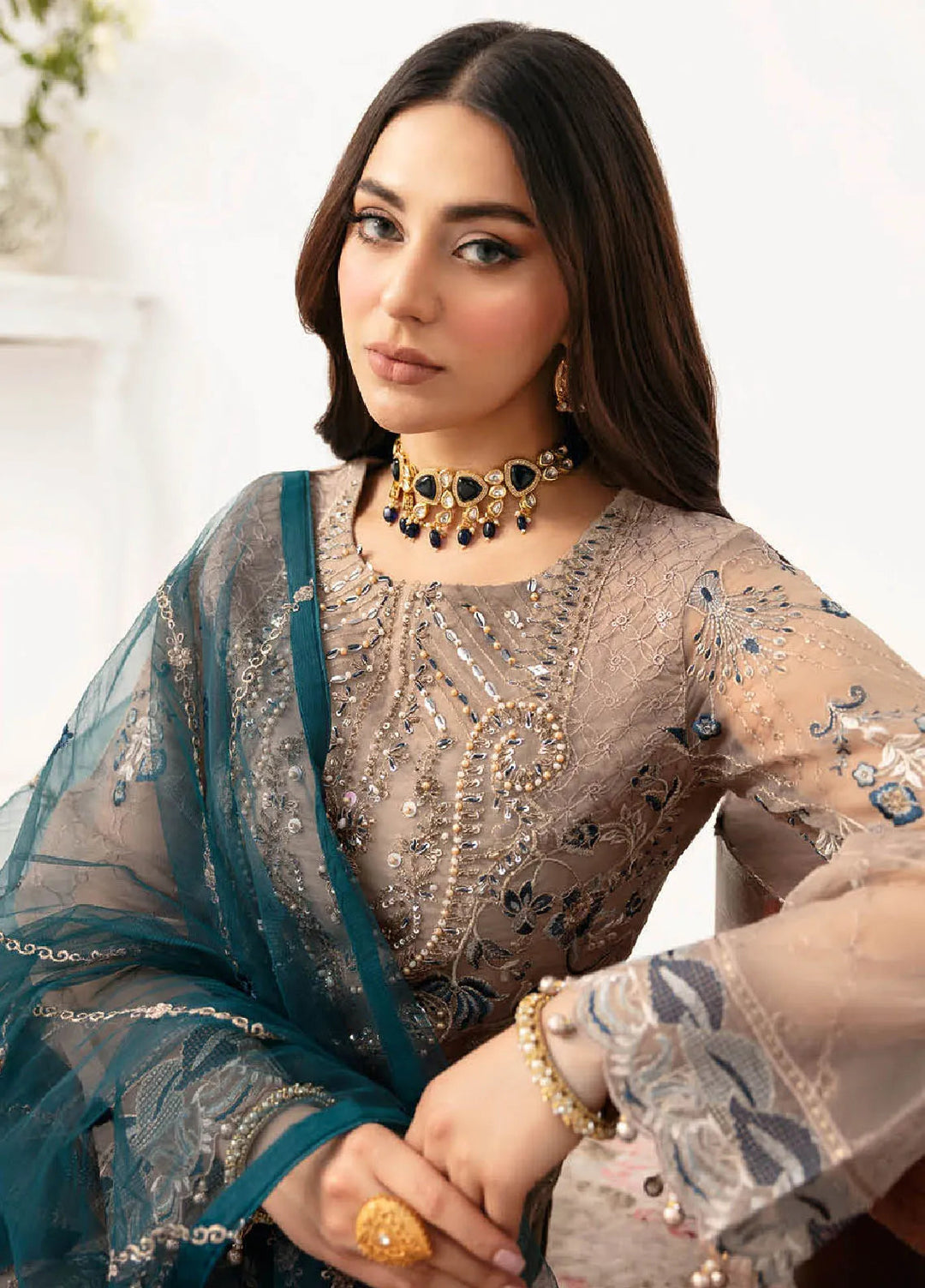 Minhal By Ramsha Embroidered Organza Suits Unstitched 3 Piece RSH24M M-1106 - Formal Collection