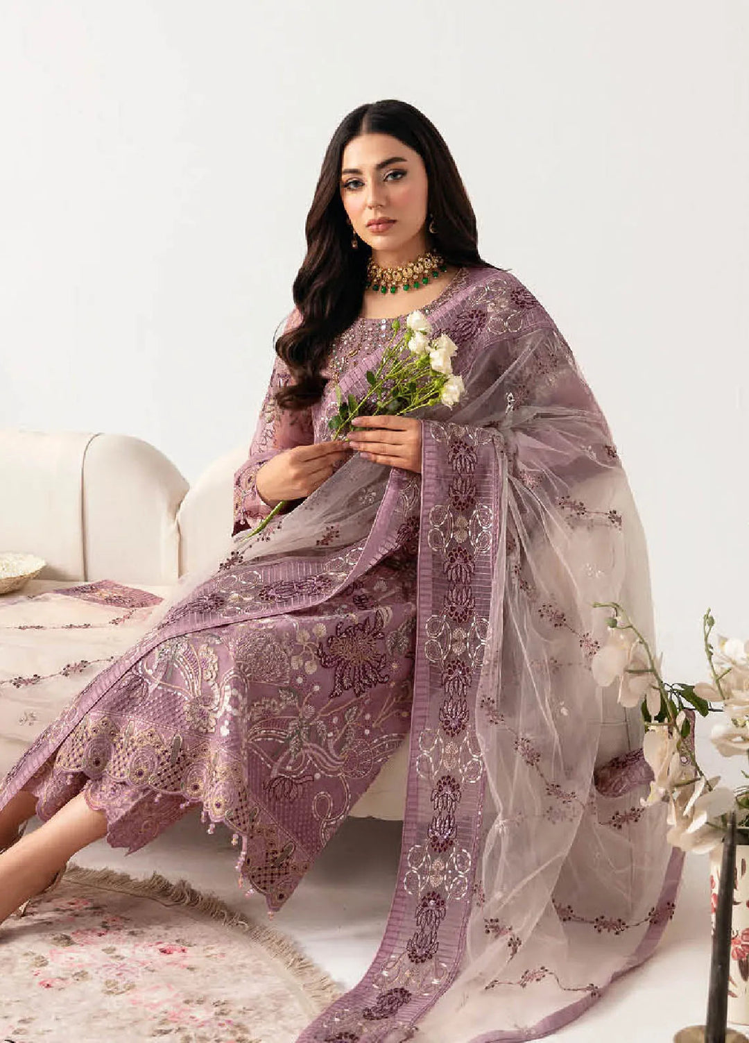 Minhal By Ramsha Embroidered Organza Suits Unstitched 3 Piece RSH24M M-1107 - Formal Collection