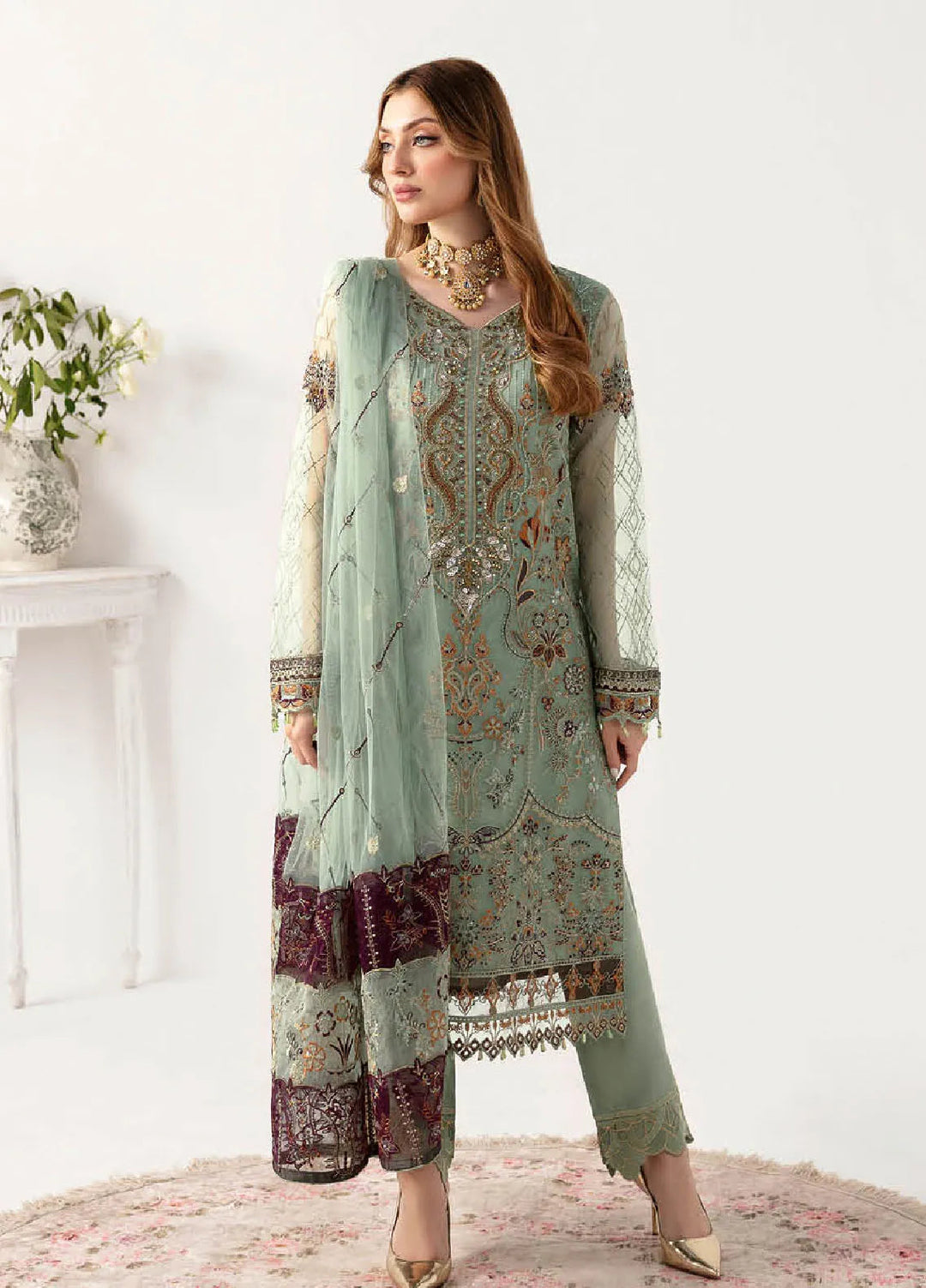 Minhal By Ramsha Embroidered Organza Suits Unstitched 3 Piece RSH24M M-1108 - Formal Collection