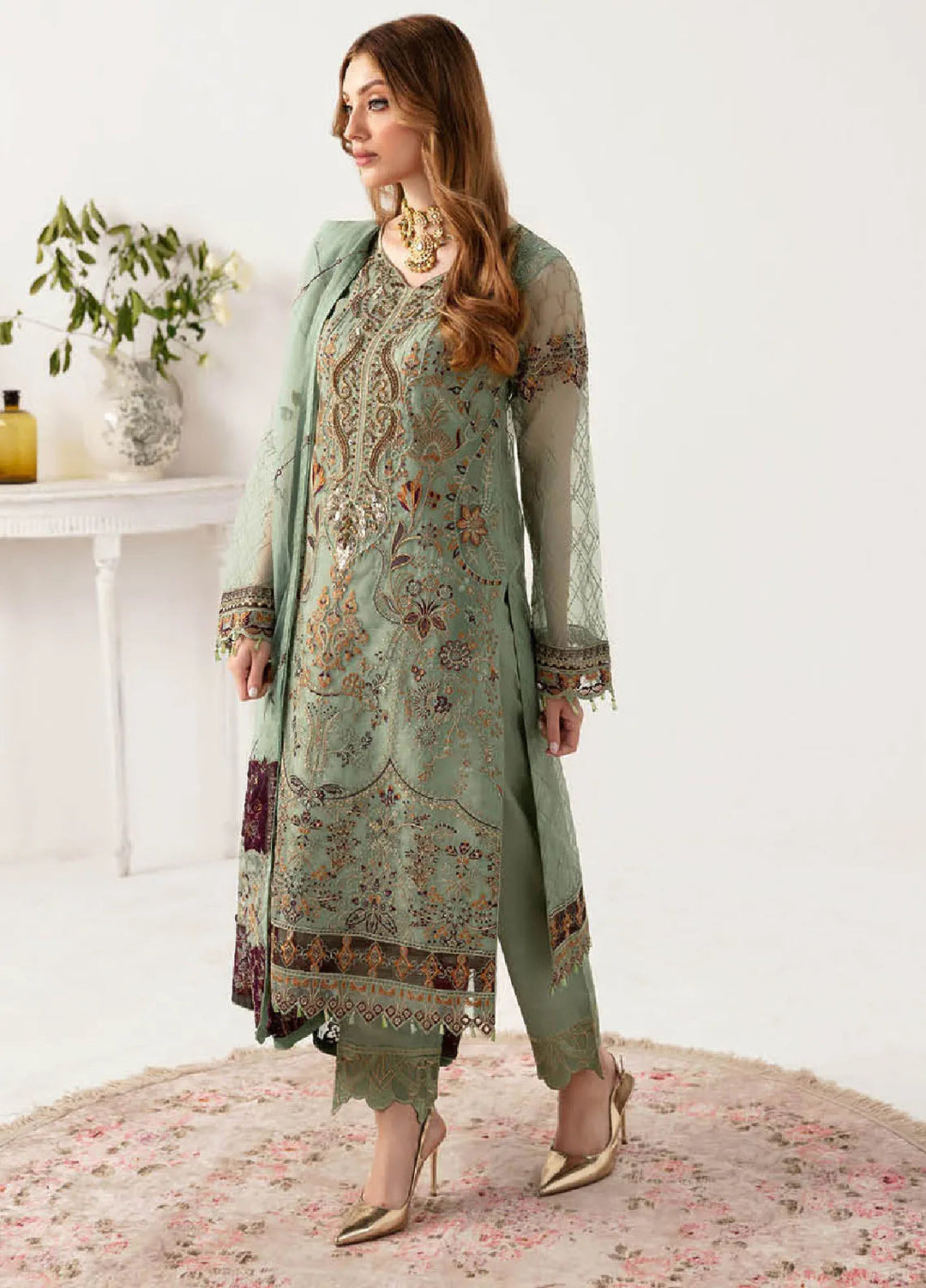 Minhal By Ramsha Embroidered Organza Suits Unstitched 3 Piece RSH24M M-1108 - Formal Collection