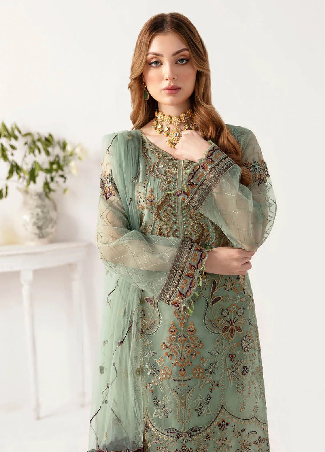 Minhal By Ramsha Embroidered Organza Suits Unstitched 3 Piece RSH24M M-1108 - Formal Collection
