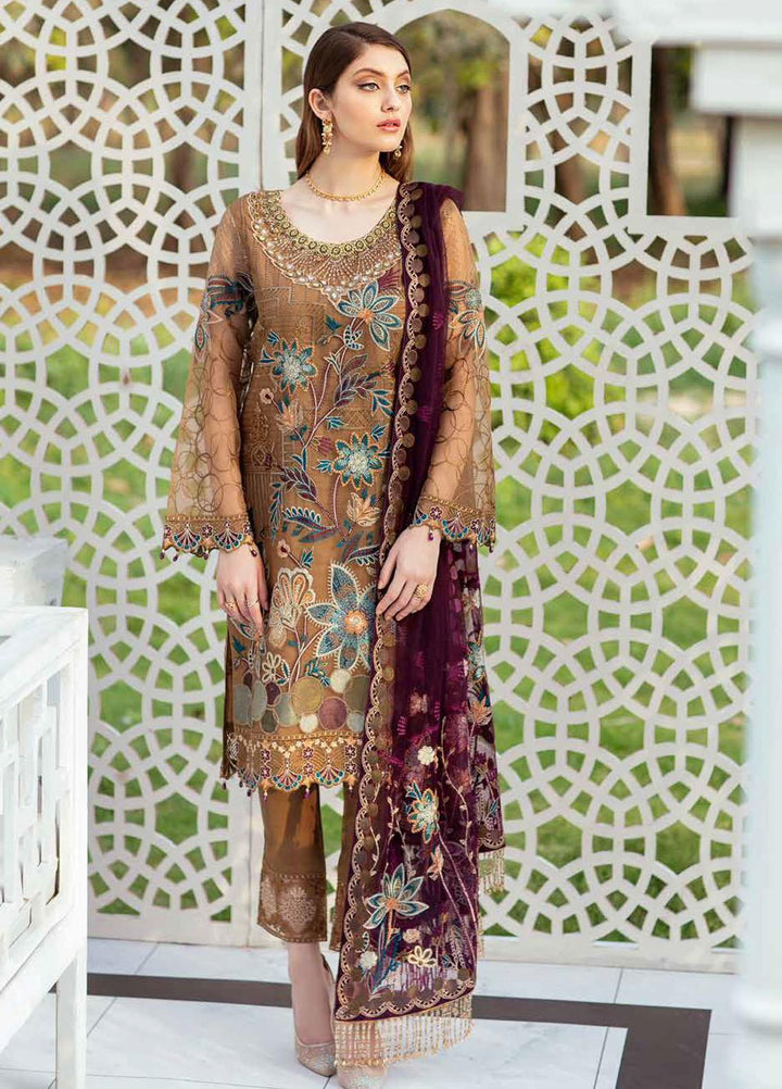 Minhal by Ramsha Embroidered Organza Suits Unstitched 3 Piece RSH21M-4 M-402 - Luxury Collection