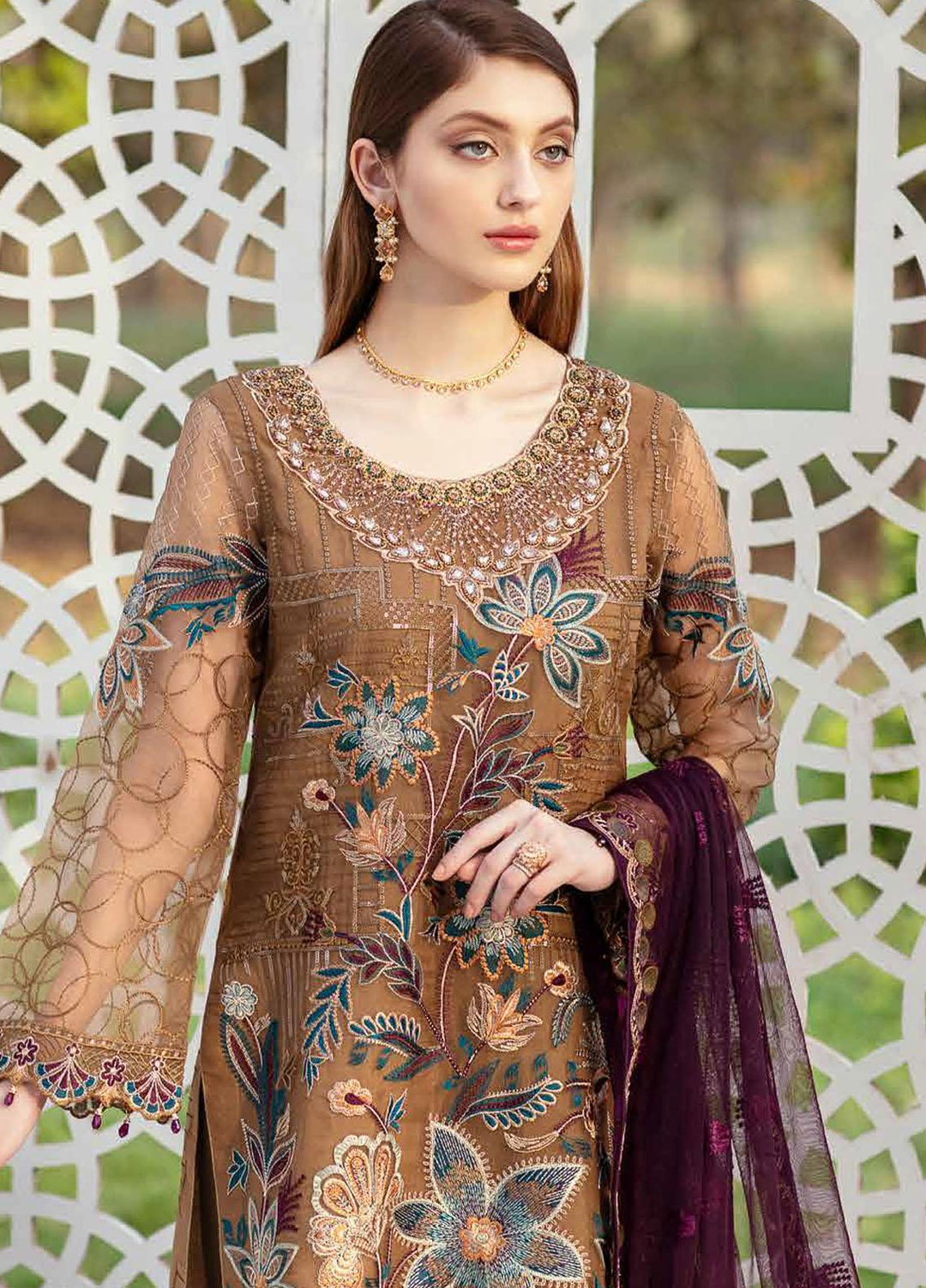 Minhal by Ramsha Embroidered Organza Suits Unstitched 3 Piece RSH21M-4 M-402 - Luxury Collection