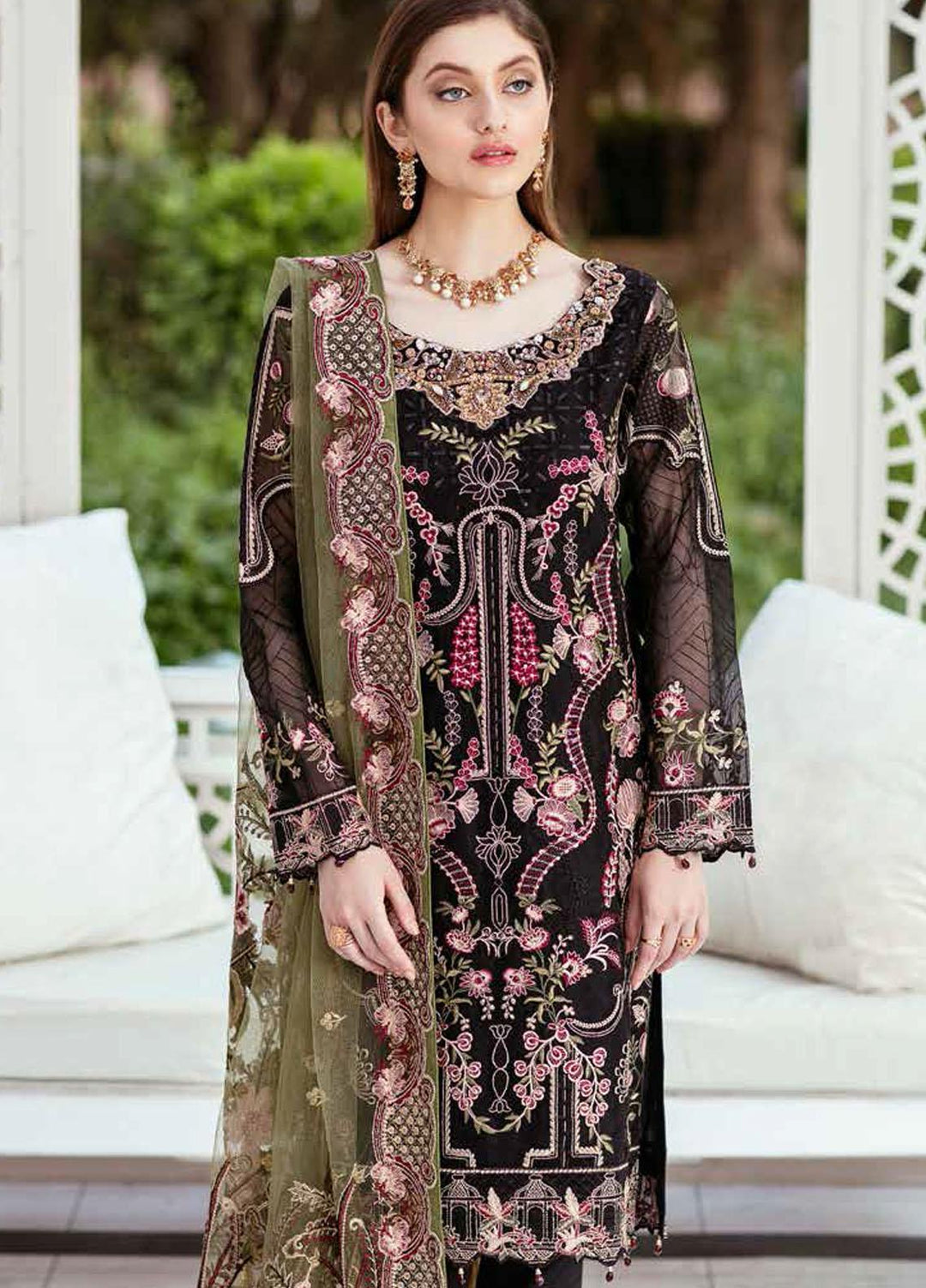 Minhal by Ramsha Embroidered Organza Suits Unstitched 3 Piece RSH21M-4 M-407 - Luxury Collection