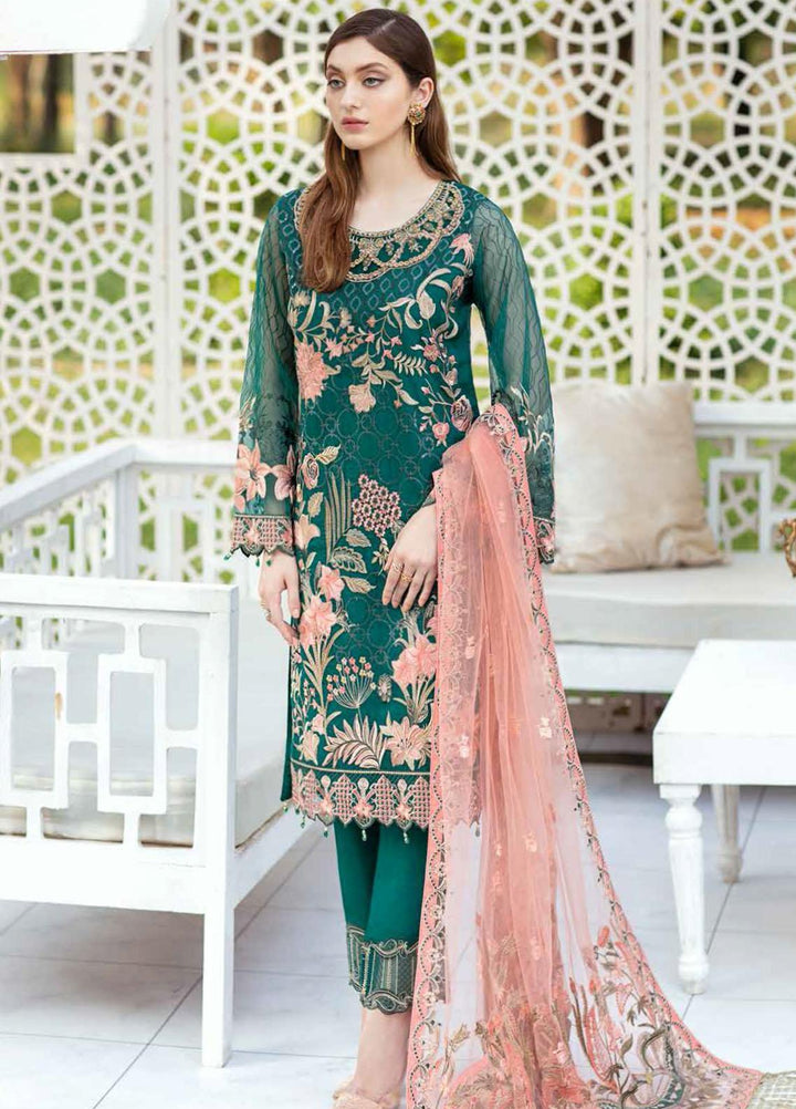 Minhal by Ramsha Embroidered Organza Suits Unstitched 3 Piece RSH21M-4 M-408 - Luxury Collection