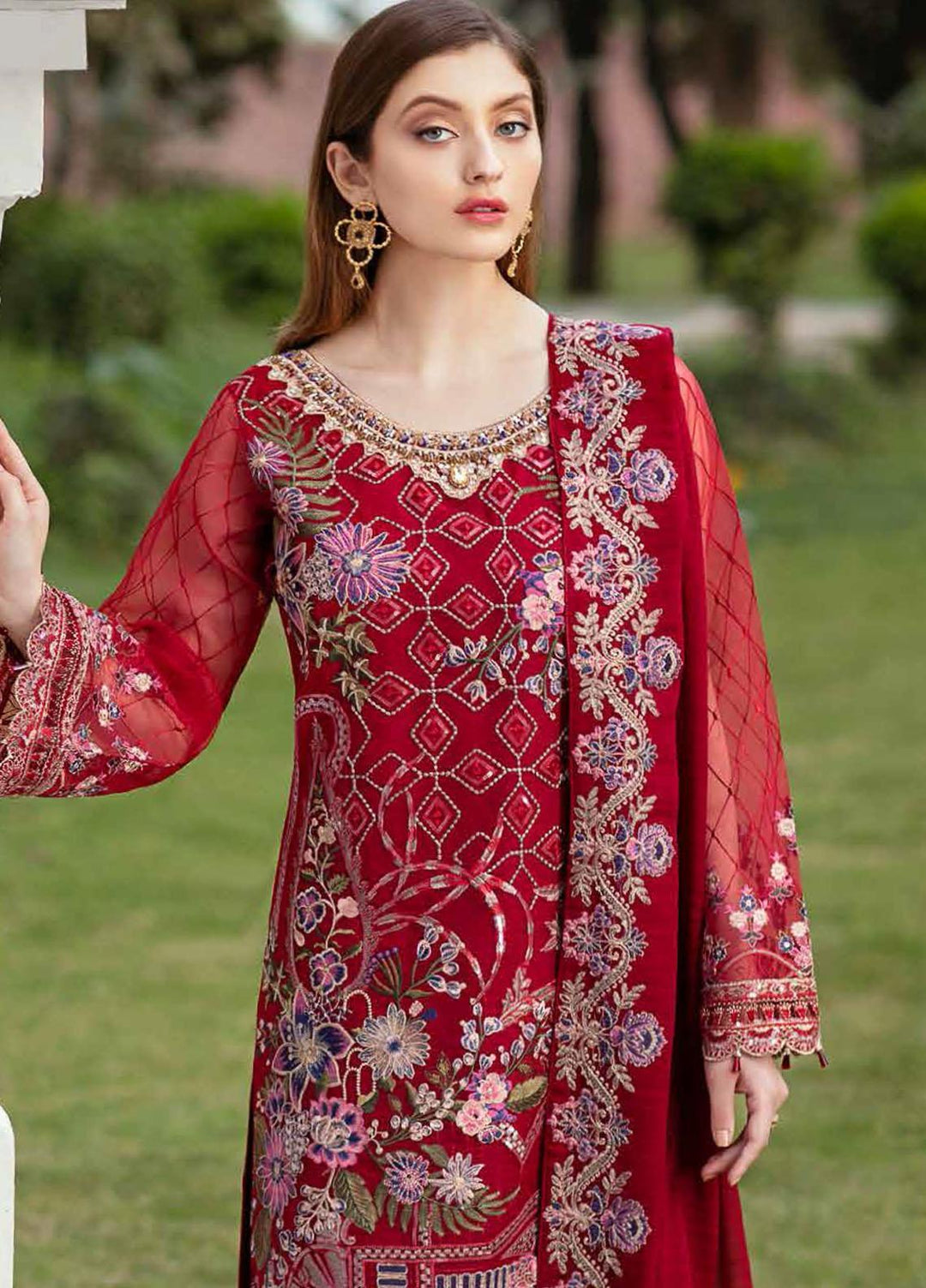 Minhal by Ramsha Embroidered Organza Suits Unstitched 3 Piece RSH21M-4 M-410 - Luxury Collection