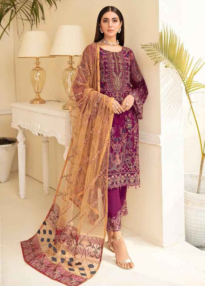Minhal by Ramsha Embroidered Organza Suits Unstitched 3 Piece RSH22-M5 M-501 - Luxury Collection