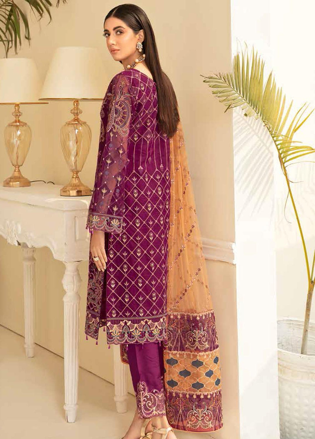 Minhal by Ramsha Embroidered Organza Suits Unstitched 3 Piece RSH22-M5 M-501 - Luxury Collection