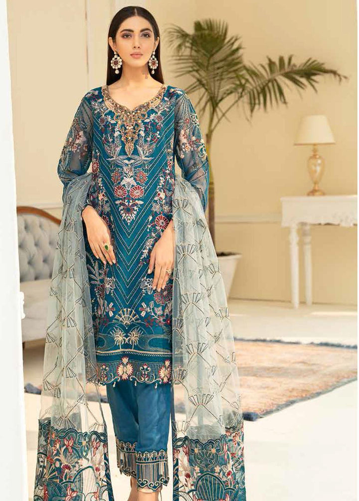 Minhal by Ramsha Embroidered Organza Suits Unstitched 3 Piece RSH22-M5 M-504 - Luxury Collection